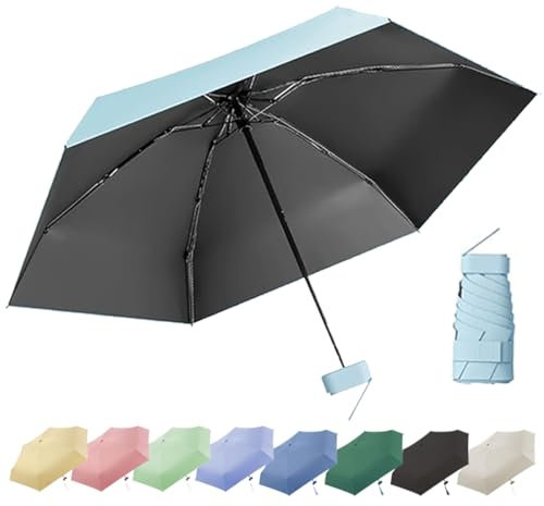 Thryviel Mini parapluie compact anti-UV UPF50+, ultraléger 245g, protection solaire élégante, parapluie pliant portable voyage, Parapluie pliant de voyage MINI Coupe - vent (#06 Bleu clair)