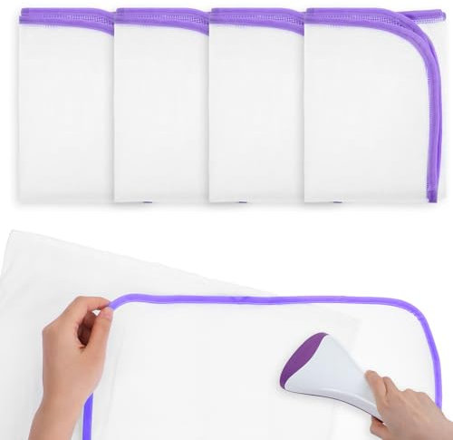 oruola 4 Packs Ironing Cloth,Pressing Cloth for Ironing,Ironings Clothes Protector Mesh,Heat-Resistant Protective Ironings Scorch Saving Mesh Pressing Pad,40 x 60 CM,Purple