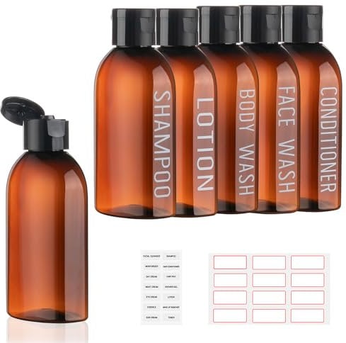 Travel Bottles for Toiletries 6 Pack 100ml Leakproof Reusable Travel Size Containers (Brown)