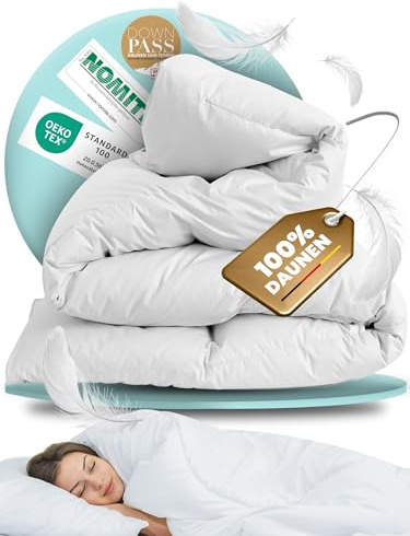 BEFA NATUR Reine Daunendecke Ganzjahr 160x210 cm | 100% Daunen | 610g Füllgewicht | Allergiker geeignet (NOMITE) | Tierwohl (DOWNPASS) | Oeko-TEX Klasse 1 | Made in Germany