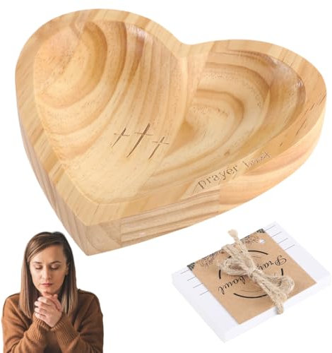 Ciotola religiosa in legno per preghiera a forma di cuore e tre croci, ciotola portatile per impasto per meditazione, regalo di viaggio cristiano con biglietti di preghiera