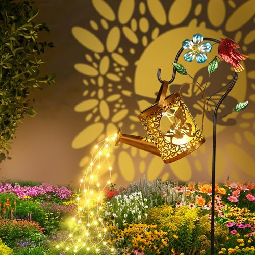 vsshe Lampada Solare per Annaffiatoi, Annaffiatoio Solare Luci Decorazioni da Giardino, Luci Solari per Annaffiatoio con Supporto, lucis solari da giardino per Giardinos/Cortile/Terrazza,Bianco caldo