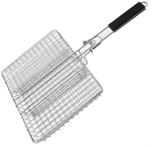 Panier de barbecue pliable en acier inoxydable avec poignée 50,5 x 31 x 4 cm, grande capacité, grille portable pour poisson, viande, légumes, cuisine en plein air, passe au lave-vaisselle