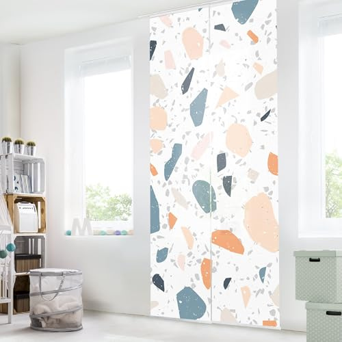 micasia Schiebegardine halbtransparent 60er Paneel Klett Muster Textil lichtdurchlässig - Mosaik Modern Flächenvorhang Petrol Wohnzimmer Schlafzimmer 2295 (120x250 cm - 2er Set)
