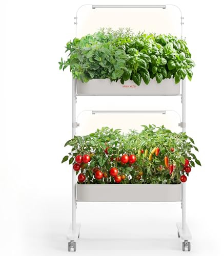 SUNCOZE 2-stöckiges Hydrokultur-Anzuchtsystem Kit mit 24 Pods - Vollspektrum-Wachstumslichter, Hydrokultur-System ausgestattet mit intelligentem Controller, Indoor-Kräutergarten-Kit für Gemüse