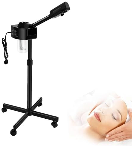 Vaporizador facial de 800 W, 360 grados giratorio, vaporizador facial 2 en 1, con varilla retráctil, sauna facial para spa, salón y casa (negro)