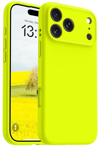 OTOFLY Magnetic for iPhone 17 Pro Max Case,Compatible with Magsafe,Classic Liquid Silicone Mobile Phone Case,Integrated Camera Control Button,Anti-Scratch Microfiber Lining,Neon Yellow
