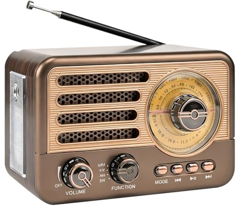 Radio Retro con Bluetooth, Radio da Valigia AM/FM/SW con Bluetooth 5.3, Radio da Cucina Piccola Supporta Funzione USB/TF/AUX, Ricezione Radio, Antenna Telescopica, Adatta per Ufficio, Casa, Camera da