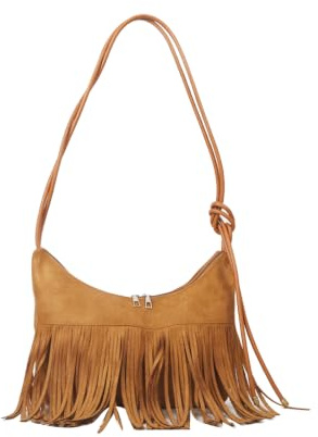 CORIOS Vintage Fransen Handtasche Frauen Schultertasche mit Quasten Damen Wildleder Umhängetasche Weiches Kunstleder Henkeltaschen Retro Tragetasche Elegant Arbeit Shopper Reise Tote Beutel Braun