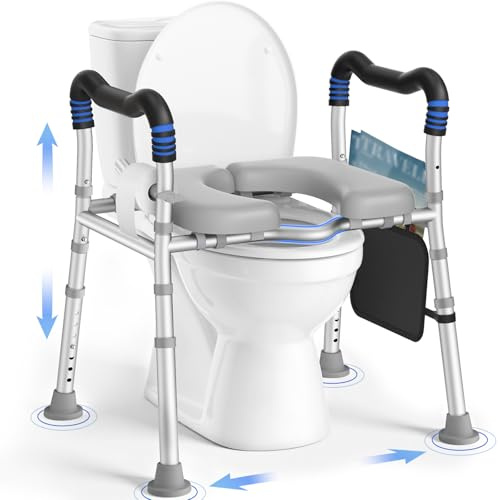 KingPavonini Raised Toilet Seat with Handles for Elderly, 500 lbs Capacity | Adjustable Height & Width, Toilet Seat Risers for Seniors, Handicap & Pregnancy Bathroom Safety, Fits Any Toilet