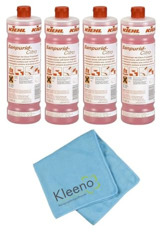 Sanitärreiniger - Badreiniger - WC Reiniger - Kalkentferner - Toilettenreiniger - Urinsteinlöser | mit Microfasertuch Kleeno (4 Liter)