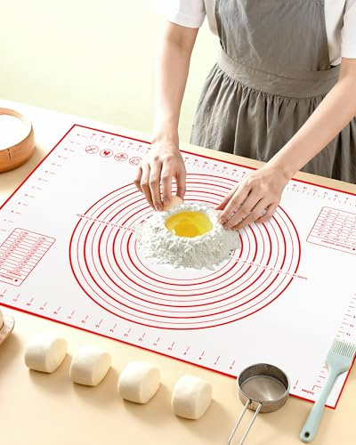 Huglux Silicone Baking Mat with Measurements 70 × 50 cm | Extra Large Thick Non-Stick Baking Pastry Mat, Rolling Kneading Mat for Pie/Bread/Pizza/Fondant,Red