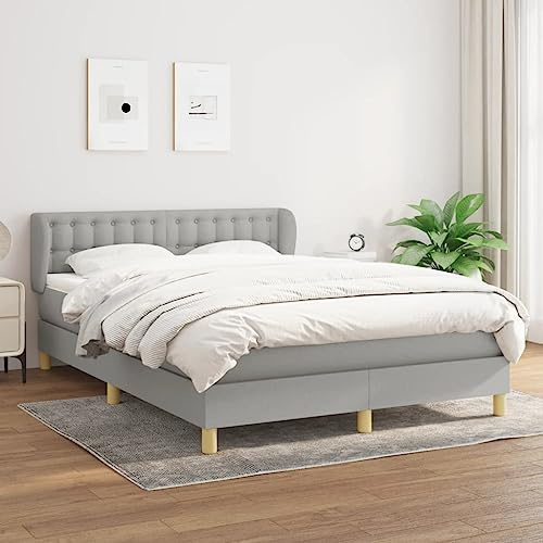 Frdhee Doppelbett Bettgestell für Haus,Boxspringbett mit Matratze Hellgrau 140x190 cm Stoff,Gästebett für Kleiner Raum,Stabil