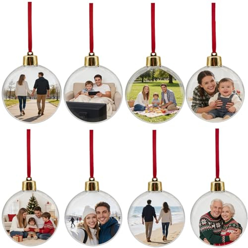 Fotokugel, Personalisierte Weihnachtsdekoration mit Foto, DIY Geschenkidee für Familien, 8 Stück Foto-Kugeln mit Klarem Design für Baumdekoration und Erinnerungsstücke