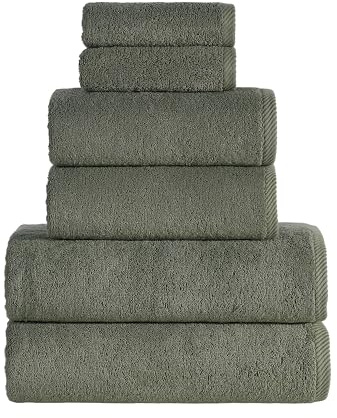 Roominess Handtuch Set 100% Baumwolle 6-teilig Salbeigrün (30x50, 50x100, 70x140) – Handtücher, Duschtücher & Gästehandtücher mit Aufhänger – saugfähig, Hotelqualität – Für Bad, Sauna, Hotel & Airbnb