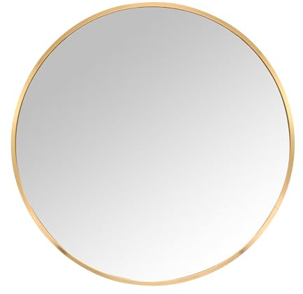 Relaxdays runder Spiegel, Ø 50 cm, mit Rahmen, Wandspiegel für Flur, Bad, Wohnzimmer, Flurspiegel zum Aufhängen, Gold