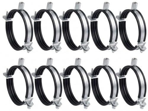 10pcs, Duct Clamp 100mm / 4 inch Bracket with Rubber Gasket, M8/M10 Thread, Steel Pipe Hanger 4 inch for Spiral Duct, Ventilation Pipe, Downpipe, Pipe Holder Wall or Ceiling Mount, by Steinberg14