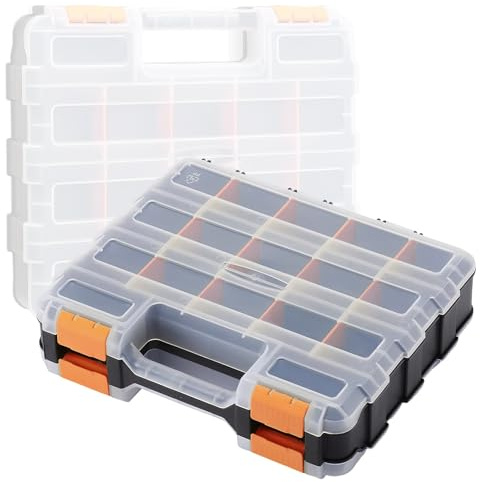 FINELYCR Boite Rangement Vis Double Face, 34 Compartiments Rangement Visserie, Portable Boite a Vis, Couleur Orange Organisateur de Visserie, pour Atelier, Maison, Garage