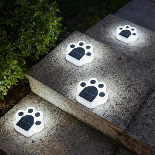 Fohil Solarlampen für Außen Garten, 4 Stück Pfoten Solar Bodenleuchten Aussen, Gartendeko für Draußen Wetterfest Grablicht Grab Deko Gartenbeleuchtung Solarleuchten