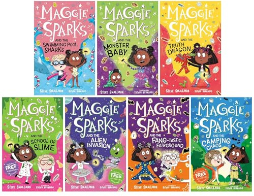 Maggie Sparks By Steve Smallman 7 Books Collection Set With Free Audio Books (Camping Chaos, Fang-tastic Fairground, Alien Invasion, School of Slime, Truth Dragon, Swimming Pool Sharks & Monster Baby)