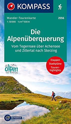 KOMPASS Wander-Tourenkarte Die Alpenüberquerung 1:50.000: Leporello Karte, reiß- und wetterfest