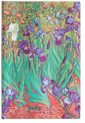 Paperblanks 12-Monatskalender 2025, Van Goghs Schwertlilien, Mini, Vertikal, Elastikband-Verschluss
