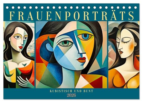 Frauenporträts, kubistisch und bunt (Tischkalender 2026 DIN A5 quer), CALVENDO Monatskalender: Ausdrucksstarke KI-generierte Gemälde (CALVENDO Kunst)
