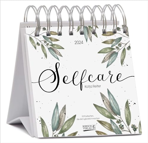 Selfcare 2024: Aufstellbarer Typo-Art Postkartenkalender. Jede Woche ein neuer Spruch. Hochwertiger Wochenkalender für den Schreibtisch