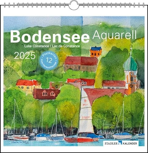 Bodensee Aquarell 2025: Postkarten-Tischkalender