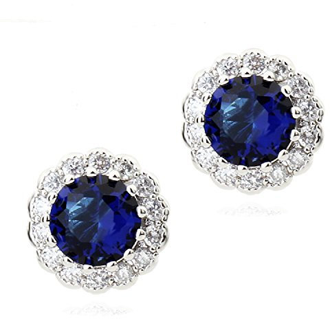 Crystalline Azuria Rund Ohrstecker Ohrringe mit Blauer simulierter Saphir Zirkonia Kristalle 18 kt Vergoldet für Damen und Mädchen