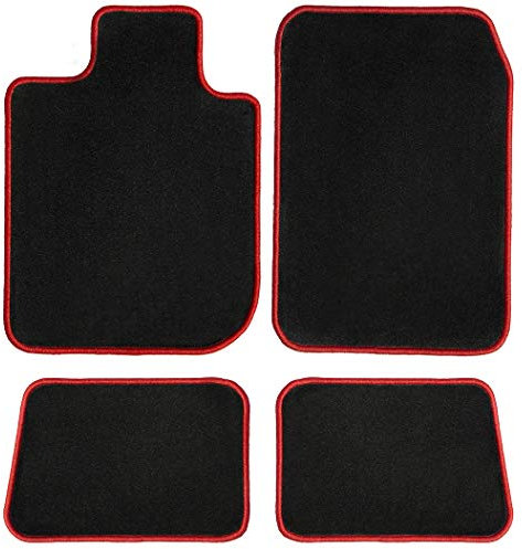 GGBAILEY Fußmatten für Fahrer, Beifahrer und hinten, Schwarz mit rotem Rand, passgenau für Chevrolet Camaro 2010–2015