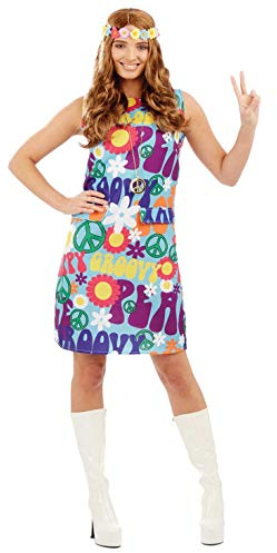 Fun Shack Hippie Kostüm Damen, Kostum 70er Jahre, 70er Jahre Kostume, Hippie Kleid, Halloween Kostüm Damen, Fasching & Karneval Kostum, S