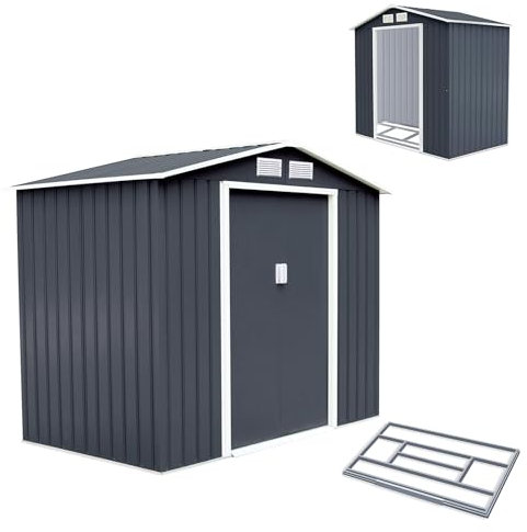 COSTWAY Abri de Jardin 5.3㎡en Acier Galvanisé Anti-UV, 277 x 191 x 192 CM, Cabane de Jardin Exterieur avec Fondation et Porte Coulissante, Rampe, 4 Trous d’Aération