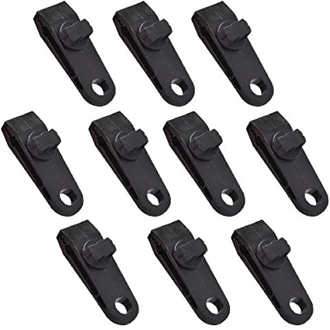 Azarxis Ganci per Teloni Tarp Clip per Telo Tenda Morsetti Antivento in Plastica per Teli Tende Campeggio Montagna Spiaggia (A - Nero - 10 Pezzi)