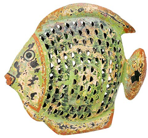 ETC dekorative ausgefallene Metallfigur Dekofigur Fisch zum Stellen in 3 möglichen Größen und 2 Farben (groß 43 x 7 x 37 cm, hellgrün)