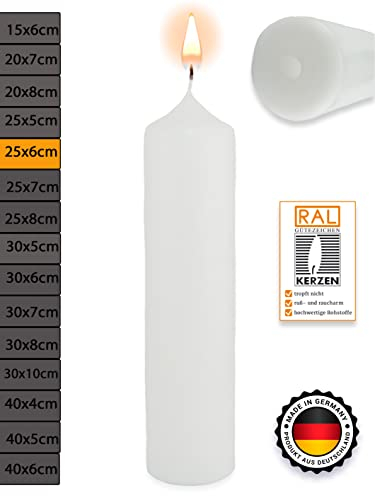 WikaKerzen Stumpenkerze-Rohling Blanko [ideal zum Basteln und Verzieren mit Wachs] zur Taufe Geburtstag Hochzeit Kommunion Altarkerze Kaminkerze Laternenkerze Dekokerze (Weiß, 25 x 6 cm)