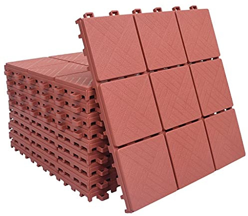 vidaXL 10x Terrassenfliesen Terrassenfliesen Klickfliesen Bodenfliesen Außenfliesen Fliesen Fliese Balkonfliese Rot 30x30cm Kunststoff