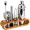 Shaker Conjunto De Coctelera De 10 Bebidas Mezcladas Conjunto Martini Mezclador Barra De Acero Inoxidable Kit De Barman con Soporte De Bambú: Agitador, Cuchara De Bar, Vertedor, Máquina De Hielo