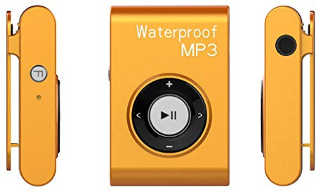 JAYI Natation Lecteur MP3, 4G / 8 Go / 16G sous-Marine Lecteurs De Musique avec Clip, 15 Heures Playrback / IPX8 Étanche, Adapté À La Natation/Surf/Plongée en Apnée/Vélo/Ski,Orange,8G