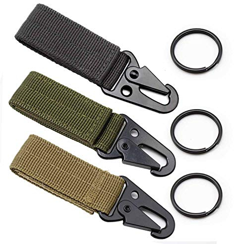 CHSEROK 3 Pièces Mousquetons de Ceinture Tactiques, Mousquetons Multifonction avec Porte- Clés, Boucle de Pince Tactique Peut être Utilisé pour Le Camping en Plein Air, la Randonnée, l'alpinisme