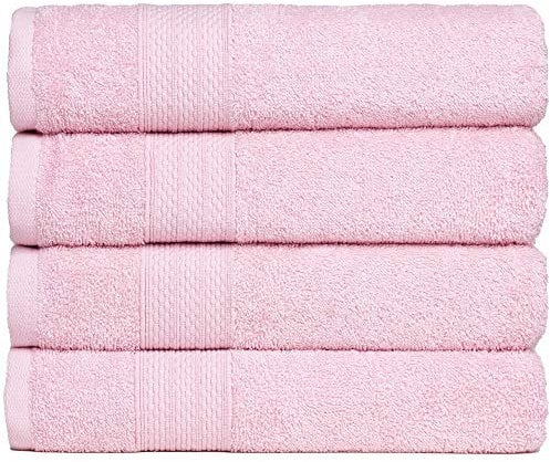 Brielle Handtuch-Set aus 100% Baumwolle - 4 Handtücher 50x100 cm, Baumwolle Sehr saugfähige Handtücher für das Badezimmer, Duschtuch in Hotel- & Spa-Qualität, Packung mit 4, Rosa Farbe