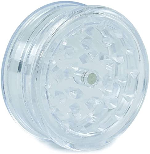 Plastic Herb Grinder 3 Part Magnetic Shark Teeth Assorted Colours, 60mm 3 Piece Herb Grinders, Portable and Pocket Size, Smell Proof Airtight Stash Compartment (Clear)
