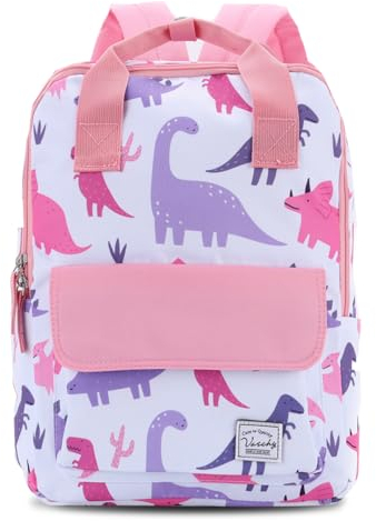 VASCHY Kinderrucksack, Niedlich Vorschule Schulranzen Jungen Mädchen Leichter Rucksack Kindergarten Kleinkind Tagesrucksack Brustgurt Rosa Dinosaurier