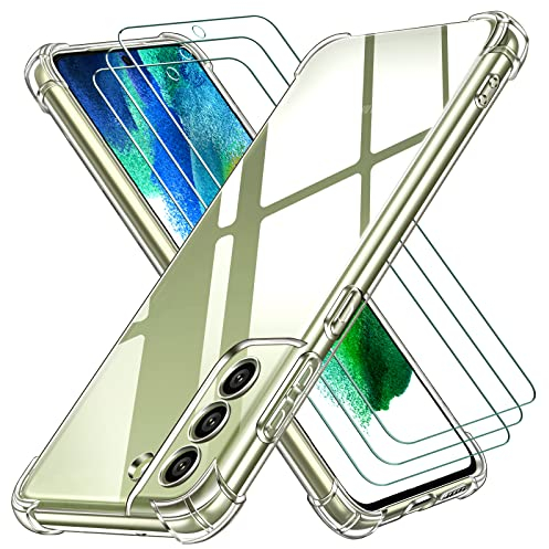 iVoler Cover per Samsung Galaxy S21 Fe 5G / 4G (Non per Samsung S21), Antiurto Custodia con Paraurti in TPU Morbido e 3 Pezzi Pellicola Vetro Temperato, Sottile Trasparente Silicone Protettiva Case