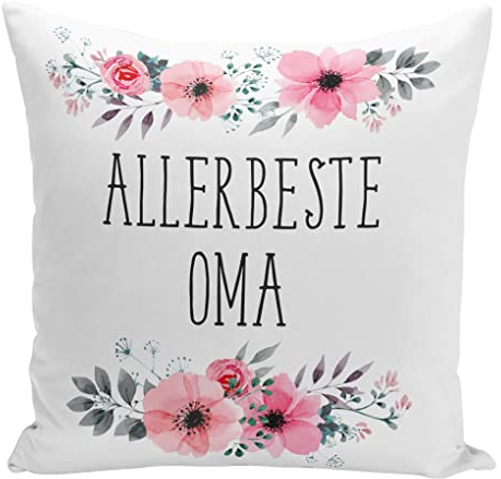 Tassenbrennerei Original - Kissen mit Spruch Allerbeste Oma mit Blümchen - Waschbar - Deutsche Qualität - Geschenk Großeltern (Oma)