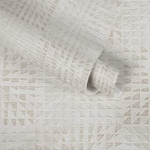 A.S. Création Papier peint 3D géométrique - Blanc et beige - Léger et brillant - 383521-10,05 x 0,53 m - Fabriqué en Allemagne