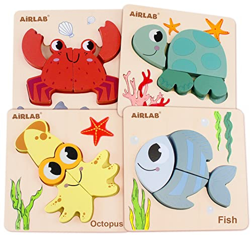 Airlab Montessori Puzzle ab 1 2 3 Jahre, Holzspielzeug Holzpuzzle für Kinder, 4er-Set Motorikspielzeug Steckpuzzle Baby Puzzle aus Holz, Pädagogisches Lernspielzeug Geschenk Mädchen Jungen