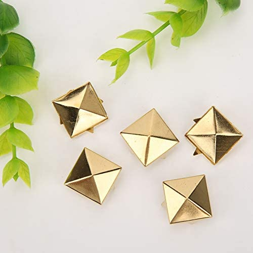 100 Stück Quadratische Pyramide Punknieten 4 Krallen Metallnieten Metallpyramide Nieten Handwerk DIY Punk Spikes Spots Nieten Zubehör für Armbänder Kleidung Schuhe Handtasche(10MM-Gold)