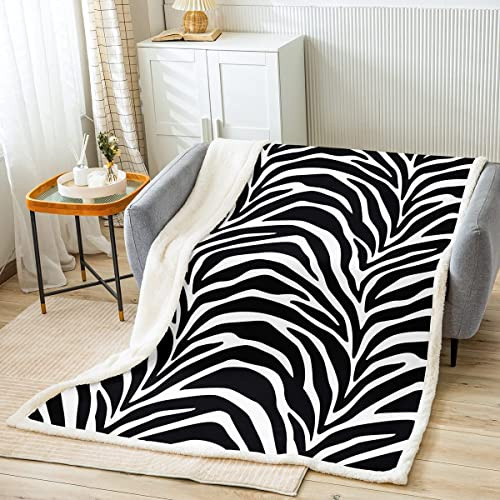 Zebrastreifen Kuscheldecke 130x150cm Zebramuster Wohndecke Schwarz-weiß Bedrucktes Erwachsene Hautstruktur Decke 100x130cm Luxus Zoo Tierhaar Flanell Fleecedecke Zimmer Dekor