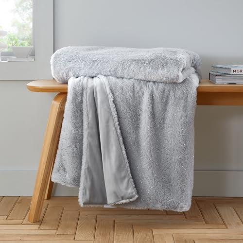 Catherine Lansfield Cosy Glamour Fur 130x170 cm Blanket Throw Silver Grey